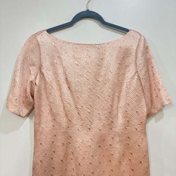 Siri Short Sleeve Lined Back Slit Dress Peach Metallic Silver - Picture 3 of 8